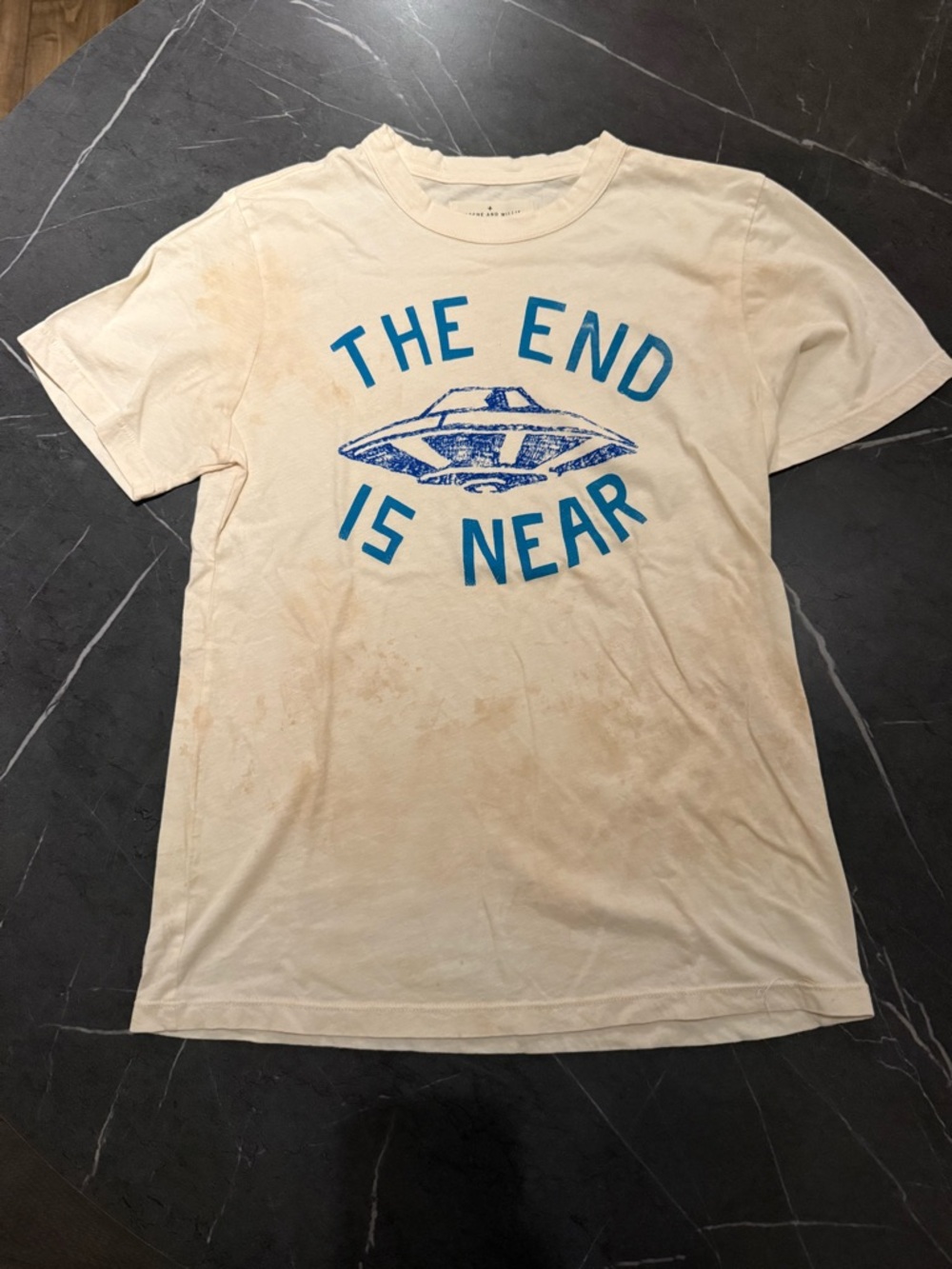 imogene + willie Cream Tee with Blue UFO Graphic